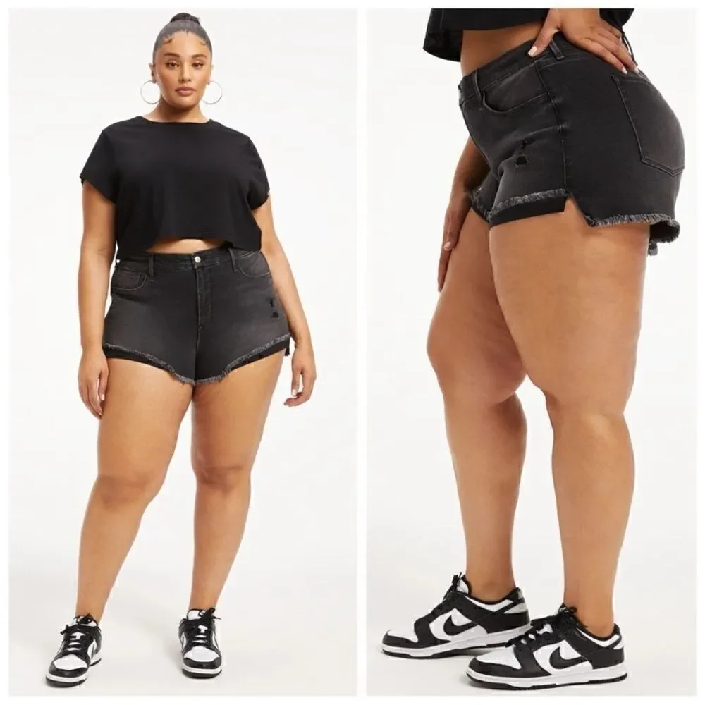 Good American Womens Good Curve Distressed High Waist Cutoff Shorts Plus Size 22